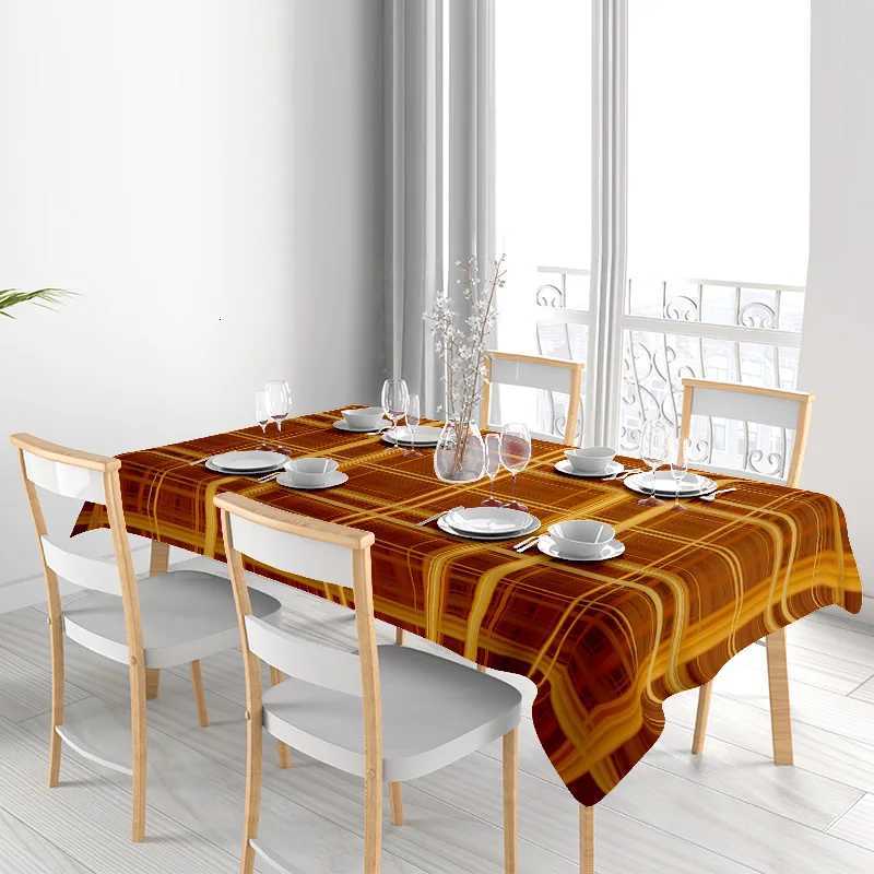 Modern Plaid Dining Tablecloth Waterproof Washable for Home Decor in Various Sizes Gold Yellow Checkered Fabric Easy Maintenance H251211