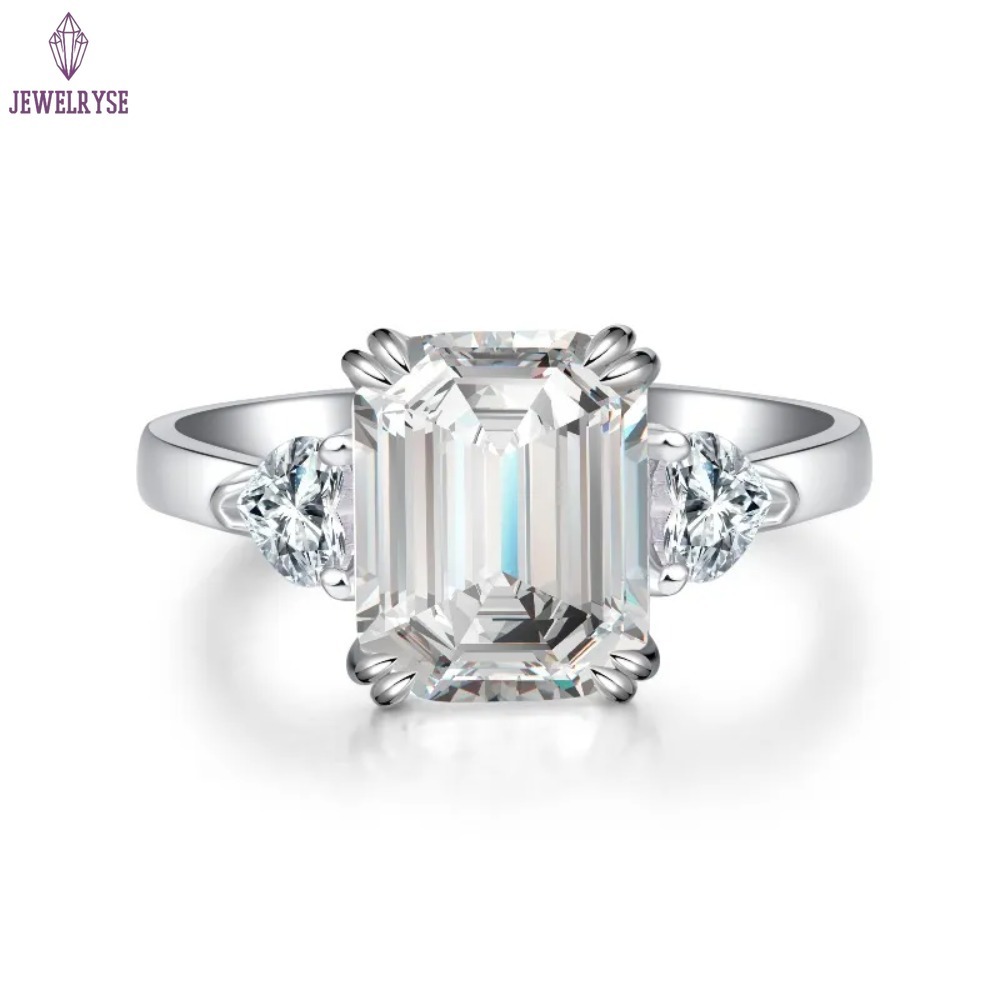Moissanite Diamond Wedding Rings Luxury Jewelry Stunning Real 100% 925 Sterling Silver Emerald Cut Gemstones Party Eternity Women Bridal Ring For Love