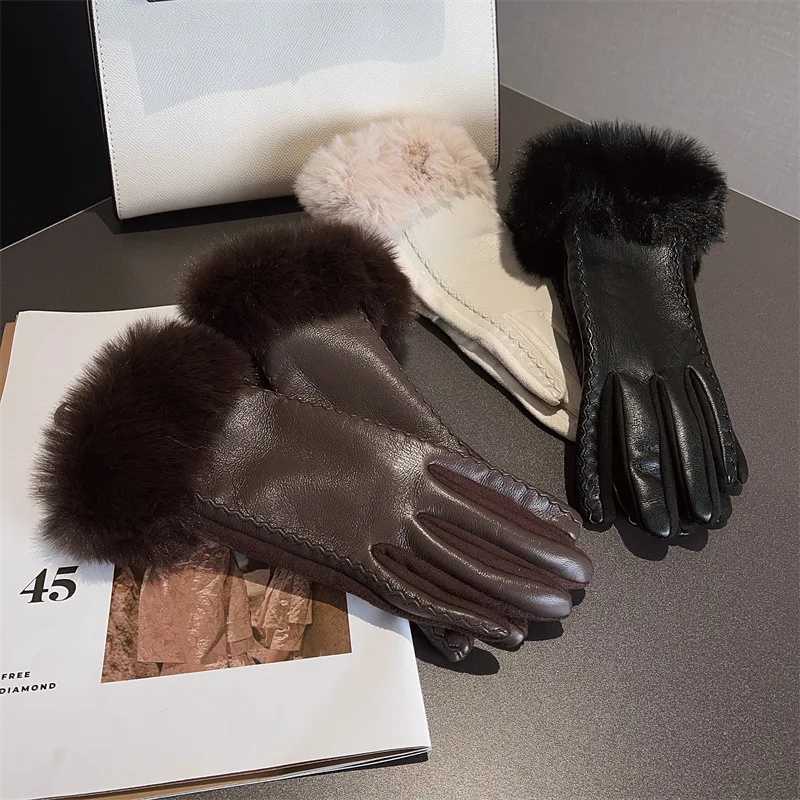 Luxury Womens PU Leather Gloves for Cold Weather Winter Warm Gloves with Soft Faux Fur Trim Cuff Thermal Lining Party Gloves Y251211