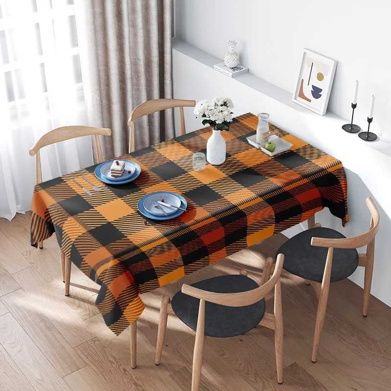 Modern Plaid Tablecloth Decorative Dining Table Linens Set for Home Party Decoration in Dark Brown Orange Checkered Pattern 56x1 H251211