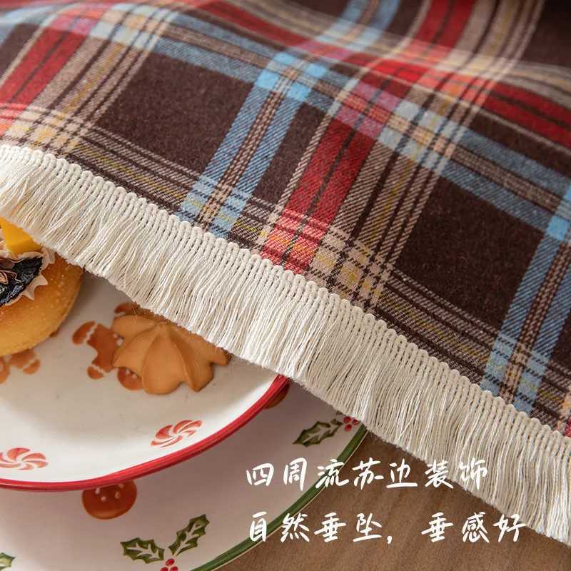 Christmas Plaid Tablecloth Rectangle Thanksgiving Tassel Table ClothsHalloween Washable Table Cover for Holiday/Party/Dining H251211