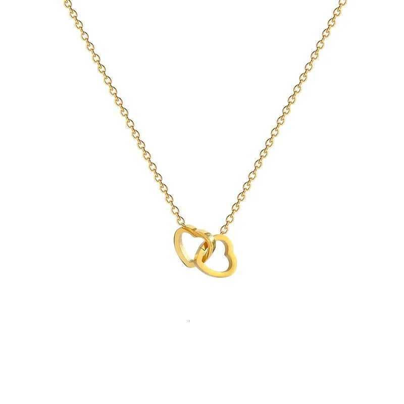 Simple Double Heart Pendant Necklace for Women Couple Stainless Steel Choker Gold Color Chain Wedding Party Friends Jewelry Gift M251211
