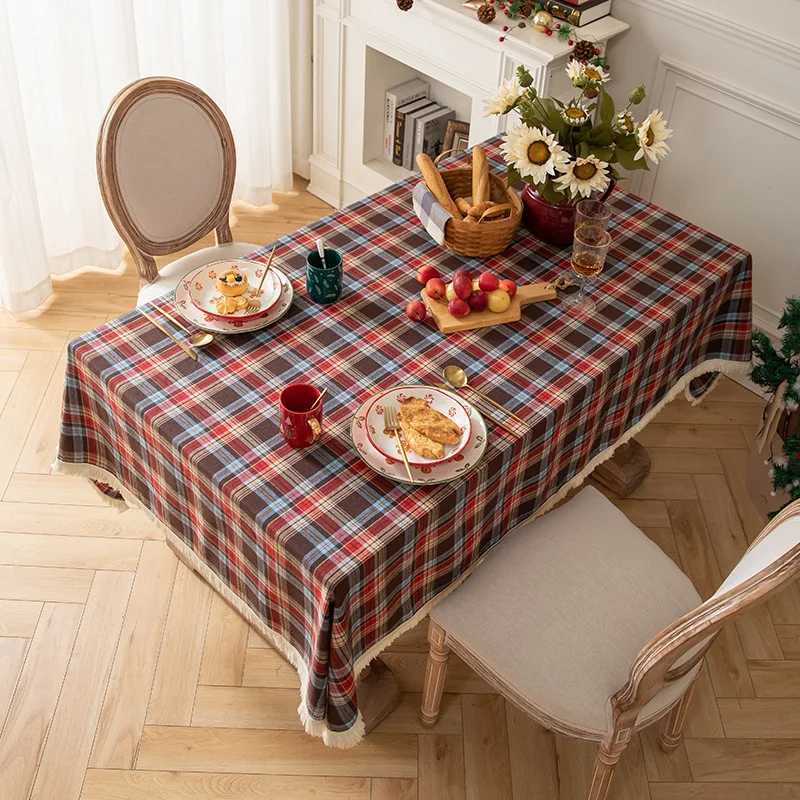 Christmas Plaid Tablecloth Rectangle Thanksgiving Tassel Table ClothsHalloween Washable Table Cover for Holiday/Party/Dining H251211