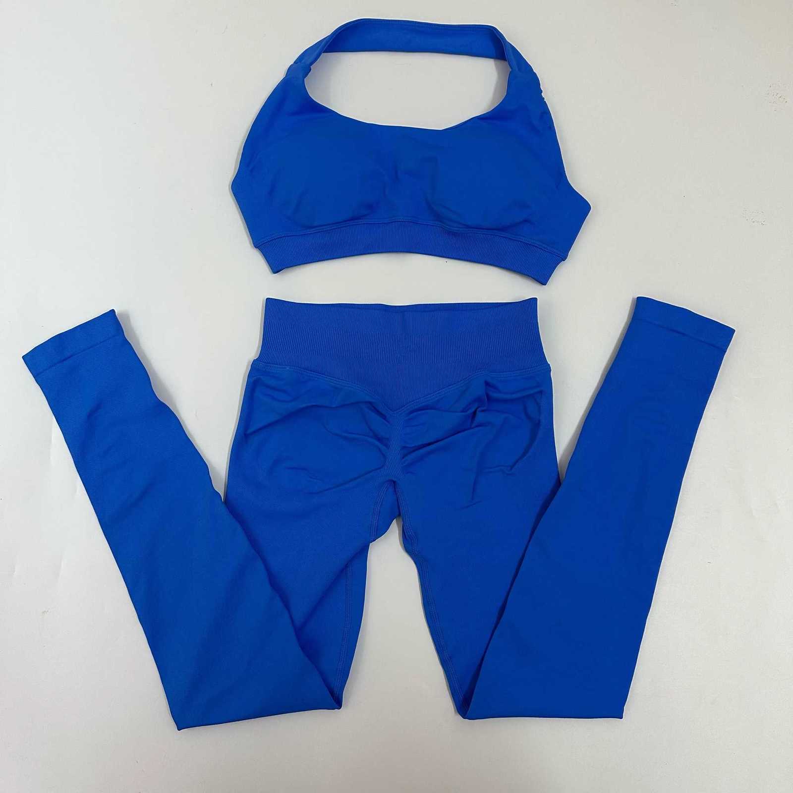 No Yoga Leggings Set Women Seamless Yoga Set High Waist Scrunch Butt Legging With Halter Sports Bra Workout Gym SuitT251211