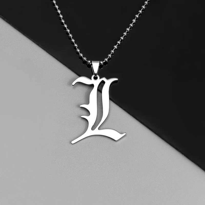 Anime Death Note L Lawliet Necklace Stainless Steel Old English Letter Pendant Beads Chain Necklaces Cosplay Jewelry Gift M251211