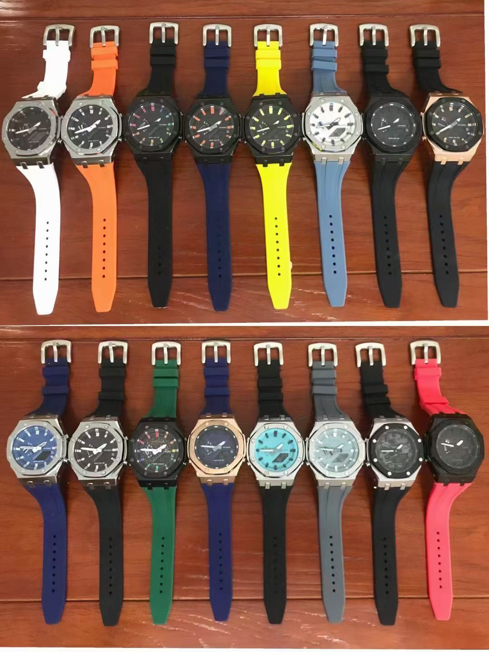 Fashion Wrist Watches LED Dual Display Men Women Ladies Unisex Colorful Full-featured Steel Metal Case Electronic Digital Luxury Logo Clock GA 01-17