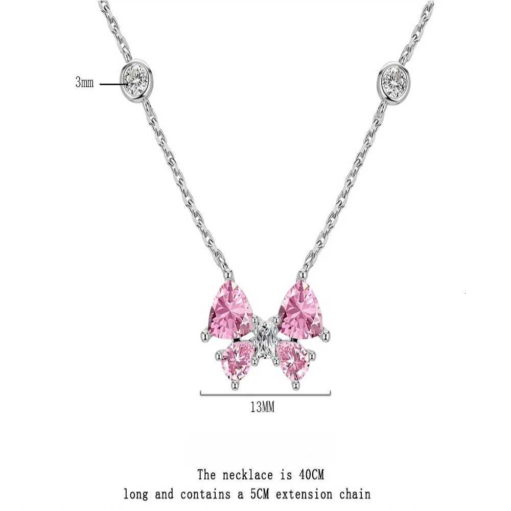 925 Sterling Silver Sweet and Versatile Pink Bow Shape Zircon Necklace Anniversary Birthday Wedding Party Gift M251211