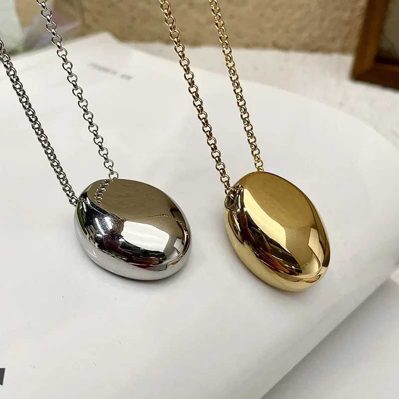 New Glossy Metal Oval Waterdrop Geometric Pendant Necklace for Women Punk Long Sweater Chain Luxury Charm Party Jewelry Gifts M251211