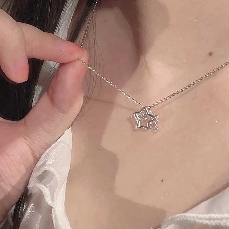 925 Silver Necklace for Women Double Layer Zircon Star Moon Pendant Necklace Delicate Chain Charm Elegant Fashion Jewelry Gifts M251211