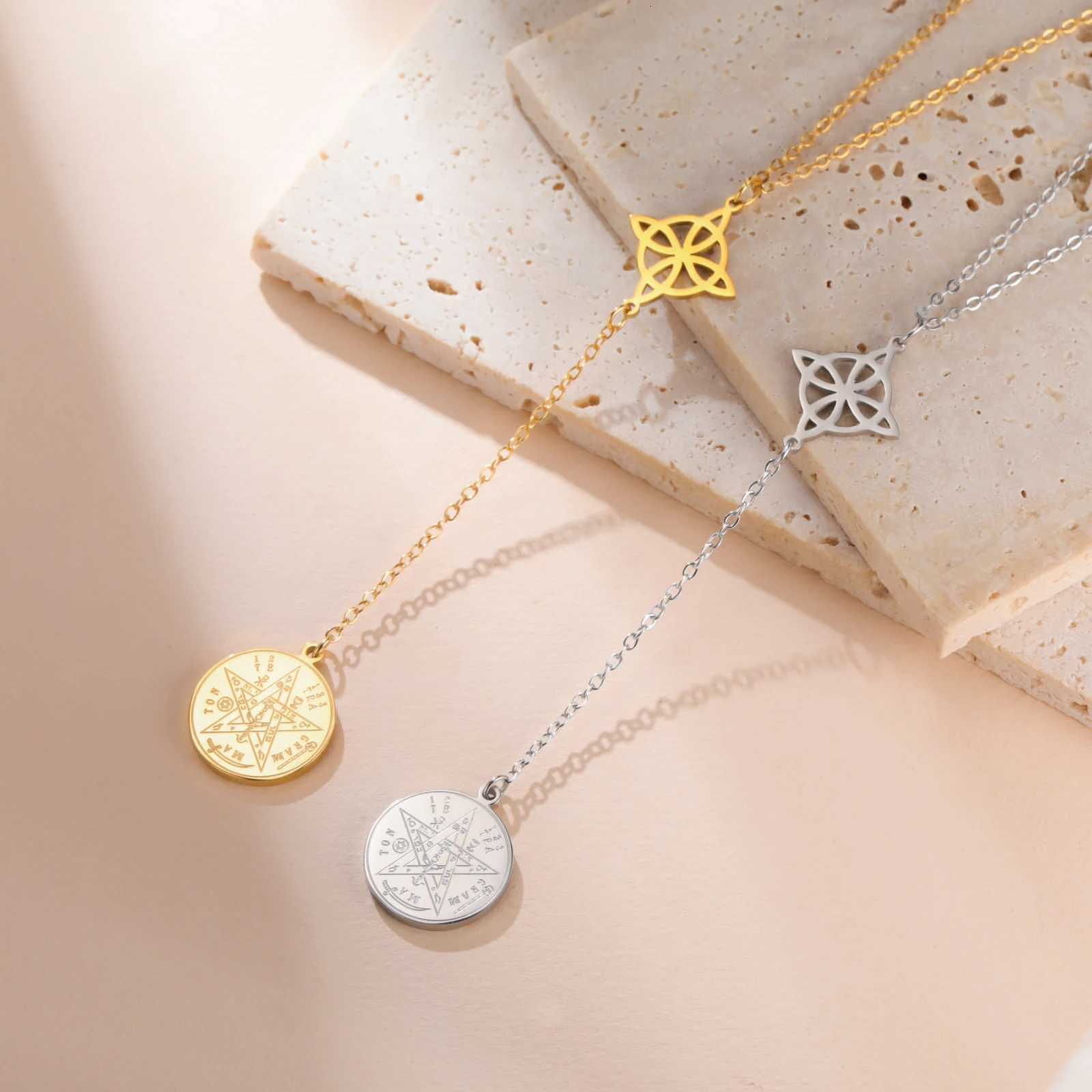 Skyrim Tetragrammaton Witch Knot Pendant Necklace Double Amulet Protection Stainless Steel Necklaces Pentagram Jewelry Gift M251211