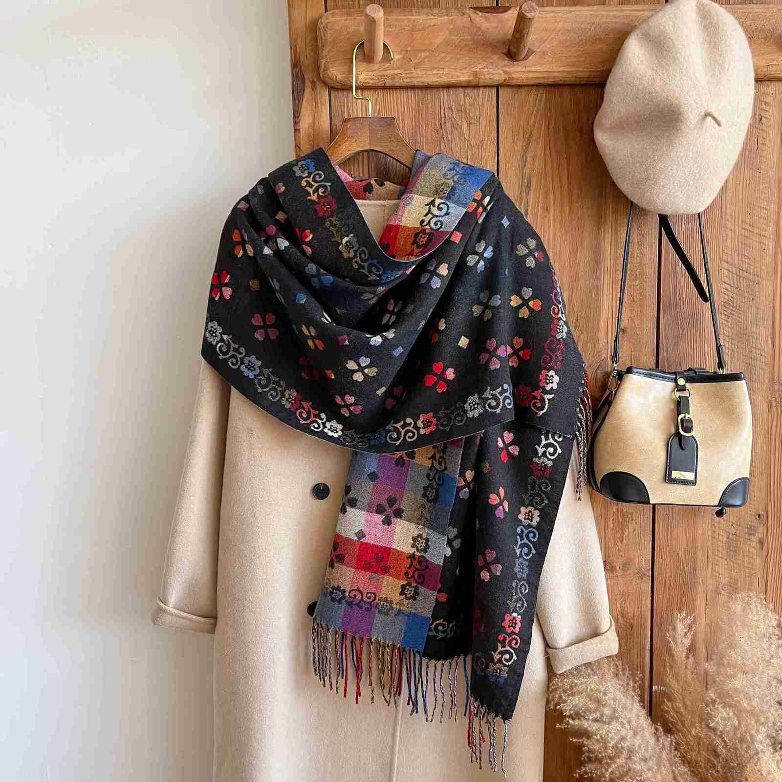 2025 Brands Ethnic Style Two-Sided Scarf Cashmere Soft Warm Long Fringe Pashmina Shawl Winter Coldproof Windproof Blanket Scarf Y251211