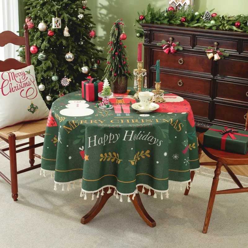 Round Plaid Christmas Tablecloth Washable Polyester Cotton Table Decorations Kitchen Picnic Dinning Weddings Tabletop Home Decor H251211
