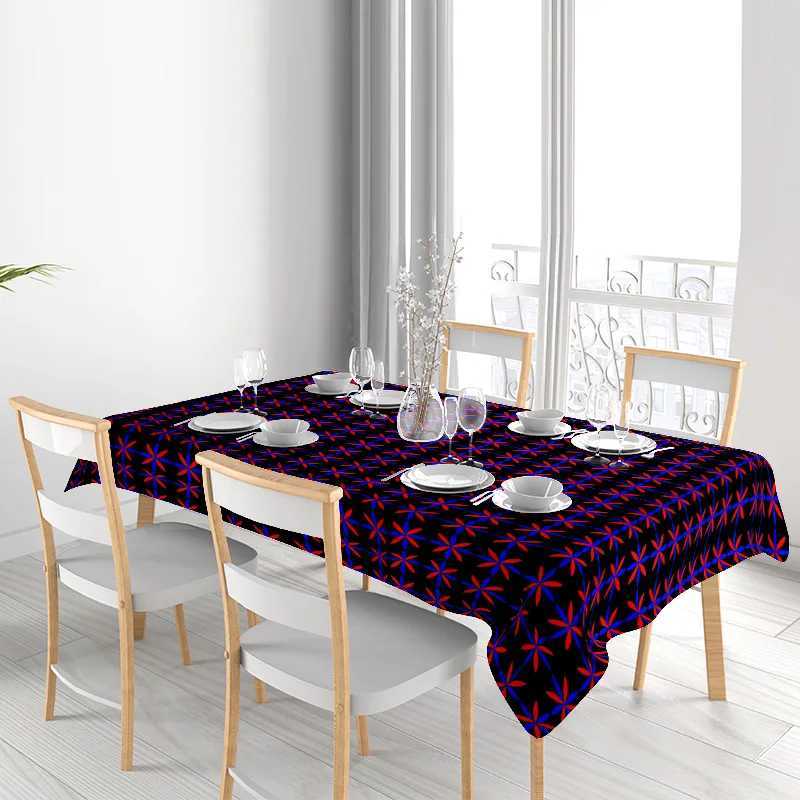 Decorative Tablecloth Modern Geometric Design for Dining Room or Kitchen Use Black Red Blue Floral Pattern Fabric Covering 120x1 H251211