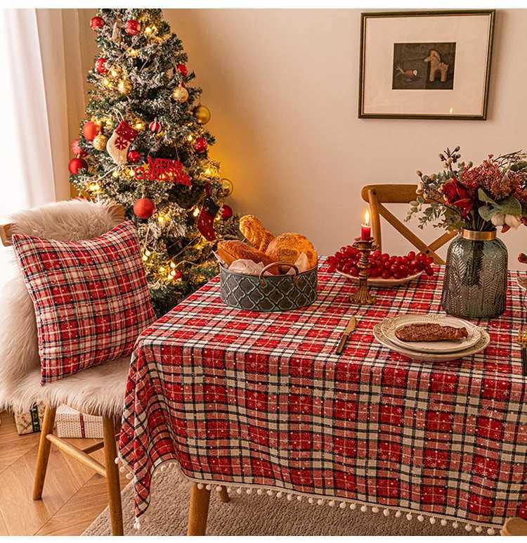 Christmas Decoration Plaid Tablecloth Color Woven Polyester Cotton Red Green Table cover for Home Party Dining Home XMS Decor H251211