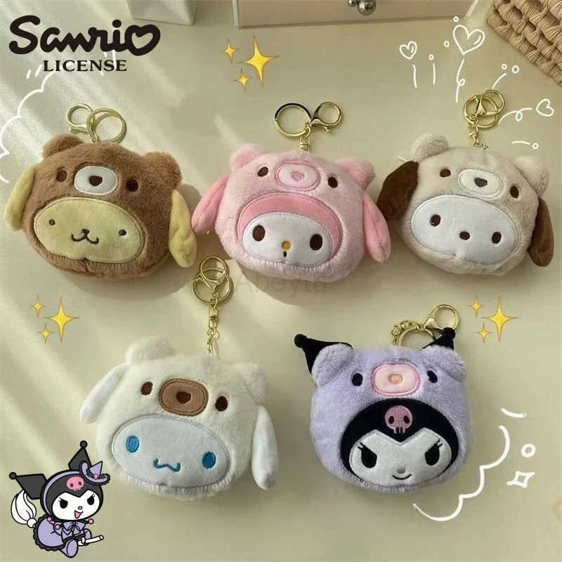 Sanrio Kuromi Plush Keychain Wallet Melody Cinnamoroll Plushies Coin Purse Earphone Organizer Bag Pendant Key Ring Girls Gifts H251211