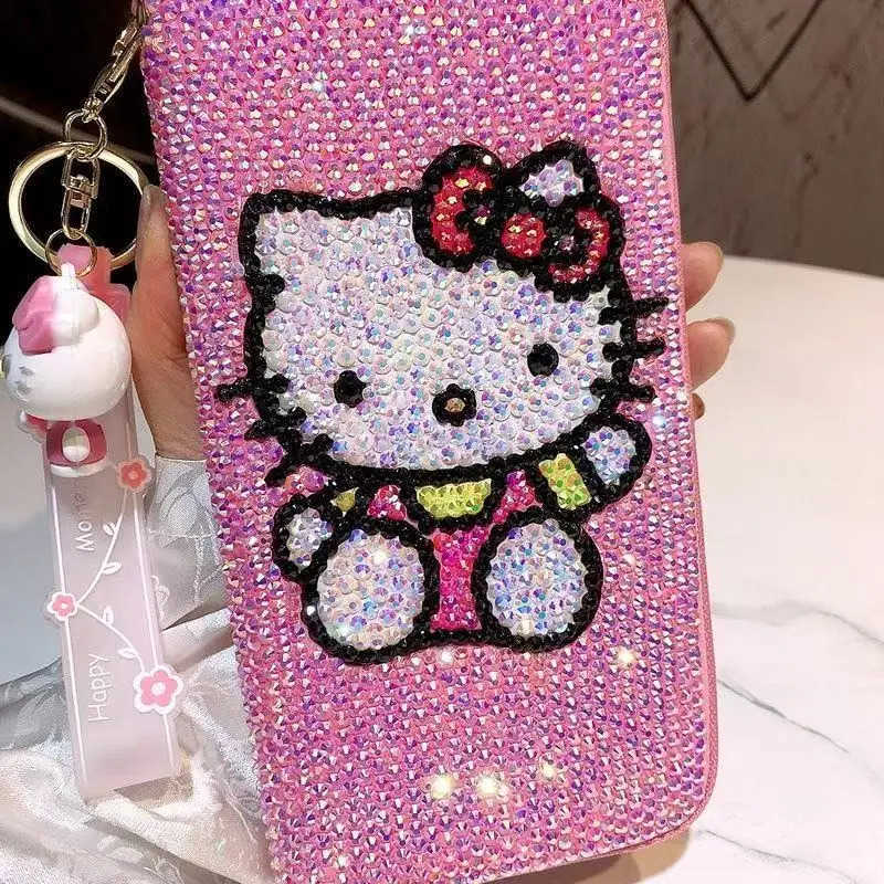 Sanrio Hello Kitty Wallet Rhinestone Kawaii Card Bag Anime Cartoon Heart Long Zipper Coin Wallet Student Mobile Bags Women Gifts H2512111
