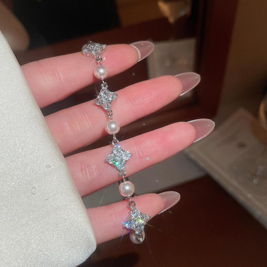 Super Sparkling Zircon Flower Pearl Beaded Pull Bracelet Fashion Versatile Light Luxury High-end Jewelry - view 5