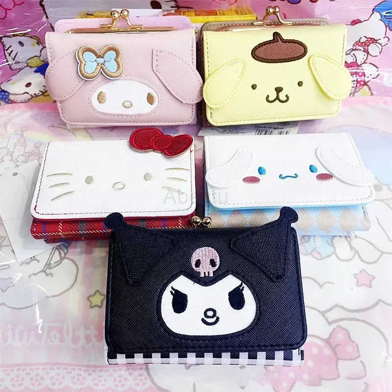 Sanrio Hello Kitty Melody PU Leather Wallet Kuromi Cinnamoroll New Kawaii Fashion Portable Foldable Coin Purse Storage Girls Women Gift H251211