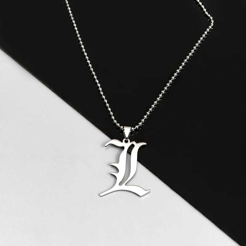 Anime Death Note L Lawliet Necklace Stainless Steel Old English Letter Pendant Beads Chain Necklaces Cosplay Jewelry Gift M251211