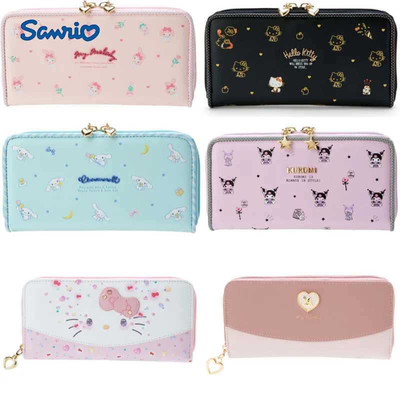 Sanrio New Hello Kitty My Melody Pu Leather Wallet Kuromi Cinnamoroll Long Wallets Female Anime Walle Birthday Gift H251211