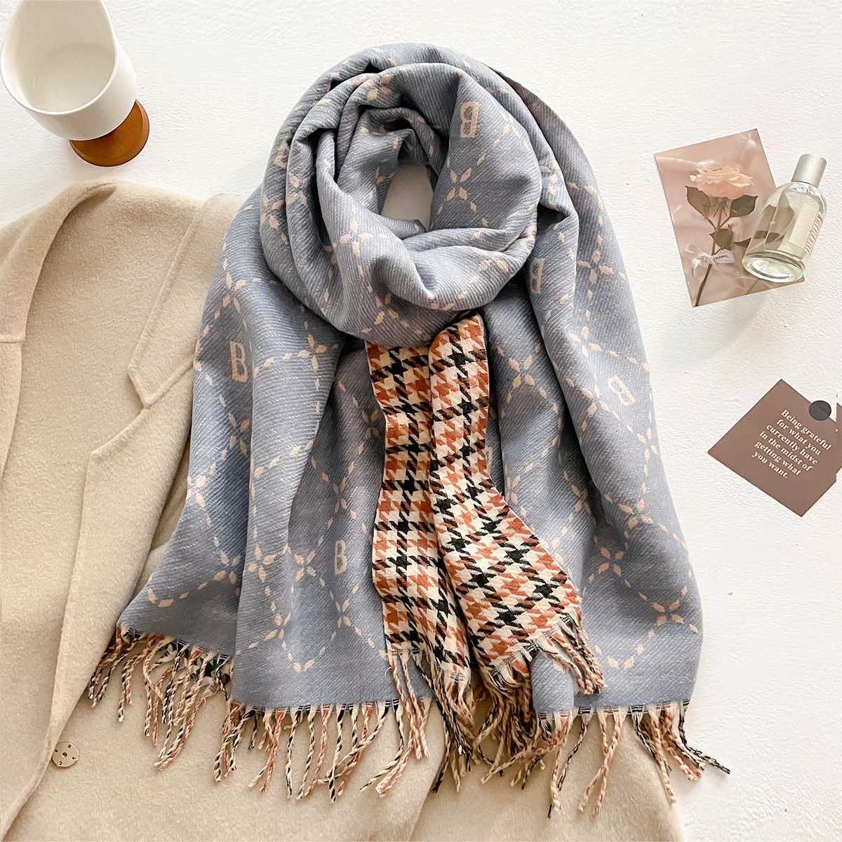 New Fashion Brand Letter Print Cashmere Scarf Women Winter Thick Warmth Shawl Coldproof Windproof Blanket Tassel Scarves Y251211