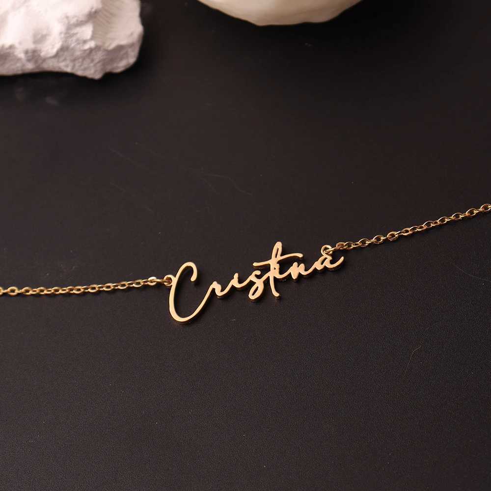 Custom Name Necklace for Women Personalised Cursive Letter Pendant Stainless Steel Jewelry Men Chain Choker Collar Personalizado M251211