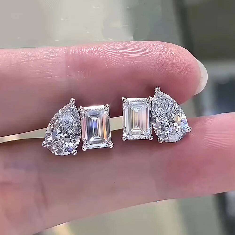 4Cttw Radiant/Emerald &Pear Cut Moissanite Stud For Women S925 Silver With Certificate 2-Diamond Earrings Fine Jewelry