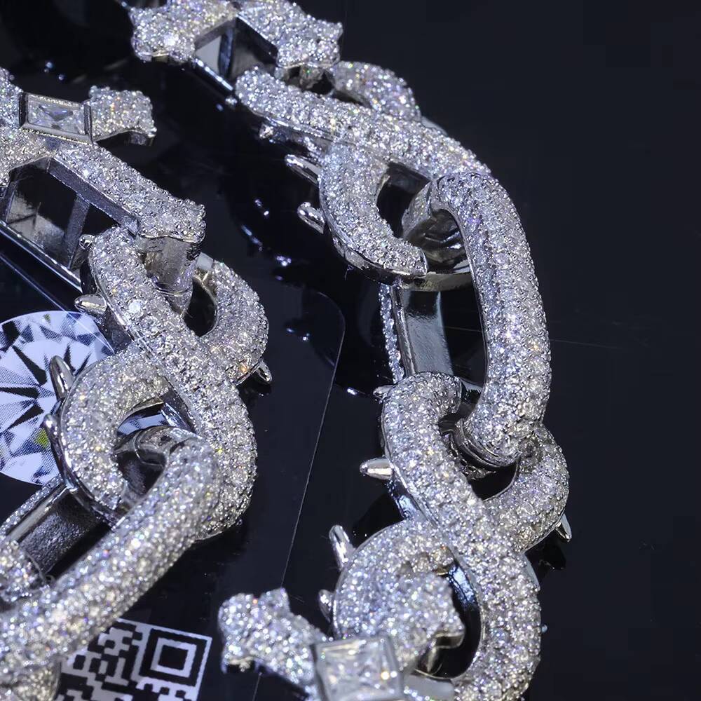 Nuoya Hip Hop 925 Silver VVS Moissanite Diamond Chain 16mm Thorns Cross Infinite Symbol Link Chain Necklace Womens Fine Jewelry