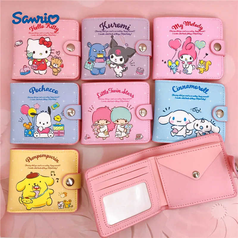 Sanrio Cute Kuromi Hello Kitty Wallet Folding Button Card Bag Cartoon Anime Peripheral Printed Waterproof Versatile Practical Wallet H251211