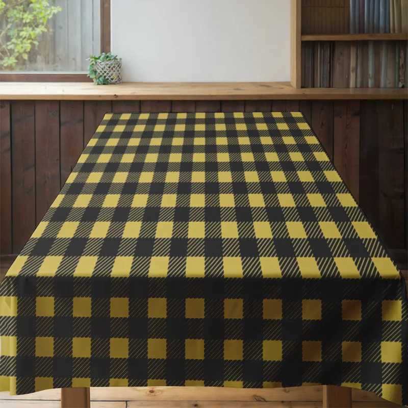 Yellow Black Plaid Tablecloth Modern Checkered Kitchen Decoration for Dining Room Set Soft Washable Cotton Polyester Fabric Cove H251211