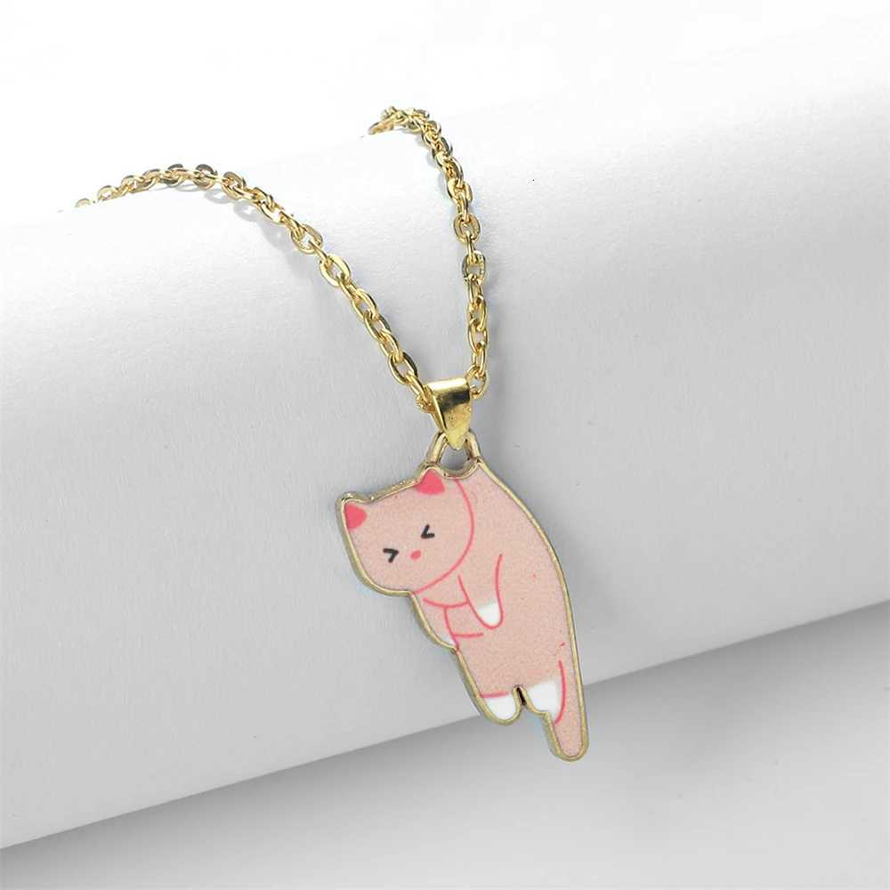 Cartoon Animal Cats Pendant Necklaces Cute Kitten Golden Alloy Chain with Lobster Clasp Fashion Jewelry Gifts for Women Children M251211