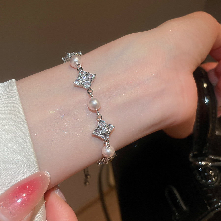 Super Sparkling Zircon Flower Pearl Beaded Pull Bracelet Fashion Versatile Light Luxury High-end Jewelry - view 4