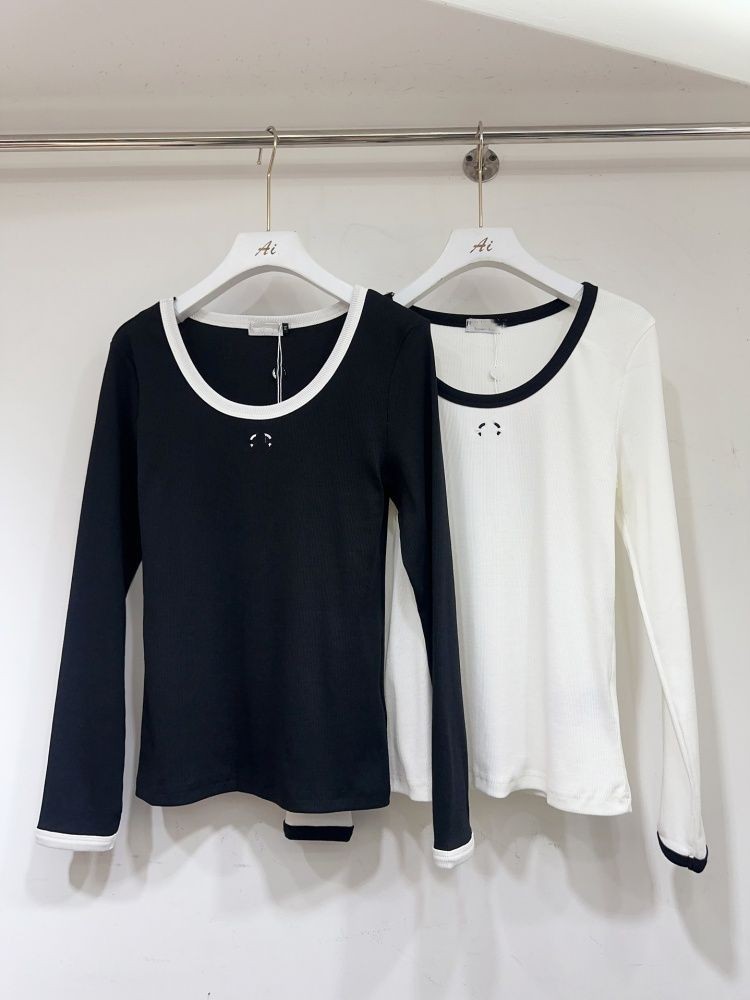 Women's long sleeve color block logo embroidery designer casual fashion t-shirts tees SML