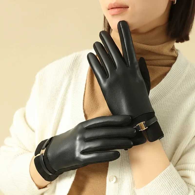 Women Winter Suede Leather Keep Warm Touch Screen Fashion Elegant Gloves Business Style Lightly Waterproof Metal Buckle Y251211