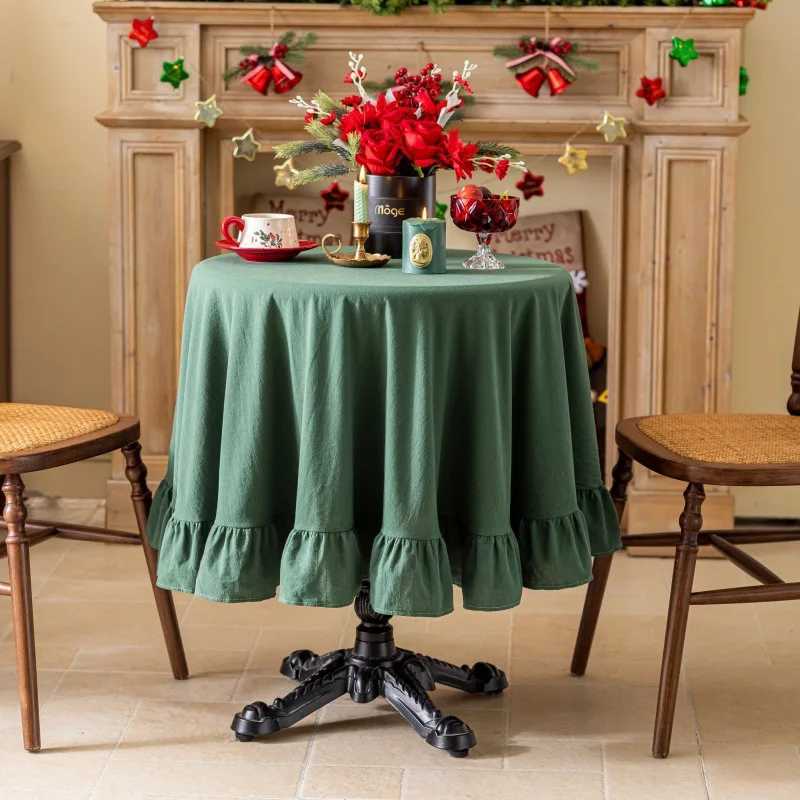Cotton Table Cloth Washable Christmas Tablecloth Rectangular/Round Ruffles Wedding Party Banquet Kitchen Dining Table Cover H251211