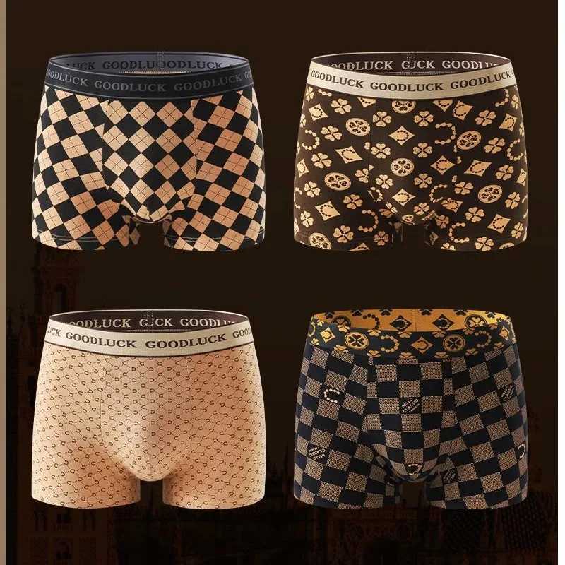 4pcs/set Mens Underwear Sexy Boxer Antibacterial Breathable Print Men Boxer Shorts New Style Boys Thin Flat Corner PantiesT251211