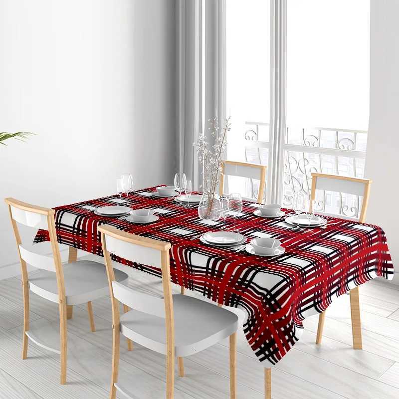 Rustic Plaid Tablecloth Modern Decor Red White Black Checkered Durable 100 Cotton Waterproof Washable for Dining Room Use H251211
