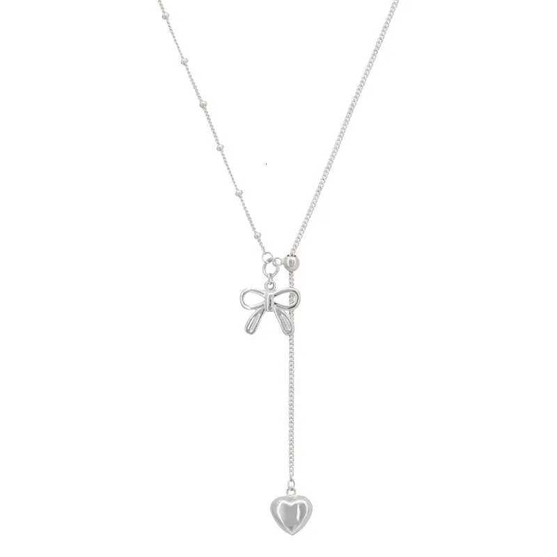 VENTFILLE 925 Sterling Silver Bowknot Necklace For Women Heart Tassels Bead Choker Adjustable Jewelry Dropshipping M251211