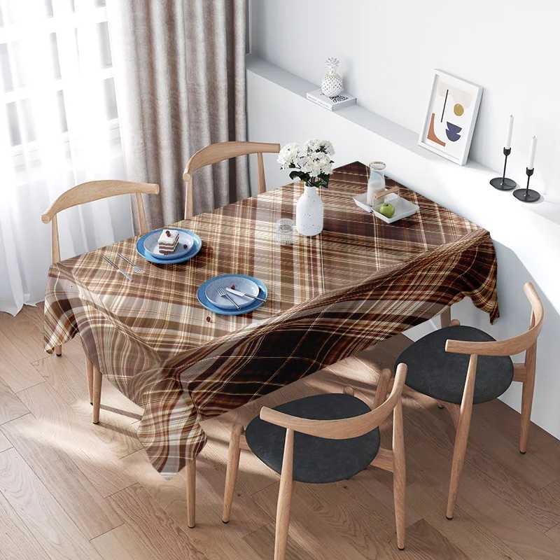 Plaid Tablecloth - Dining Room Decor Large Size Cotton Linen Kitchen Cover Brown Tones for Home Decoration H251211