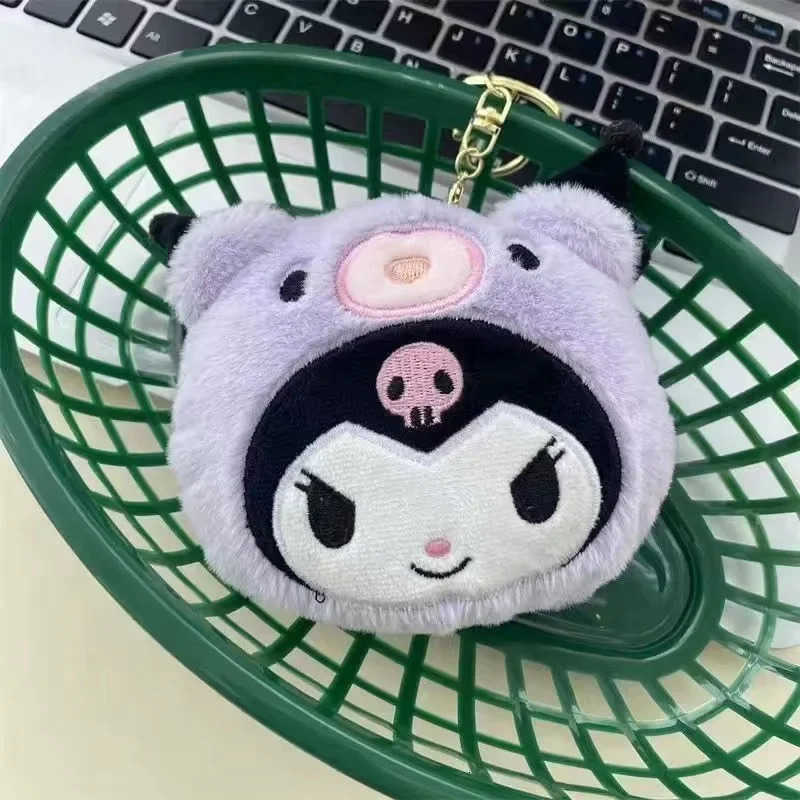 Sanrio Kuromi Plush Keychain Wallet Melody Cinnamoroll Plushies Coin Purse Earphone Organizer Bag Pendant Key Ring Girls Gifts H251211