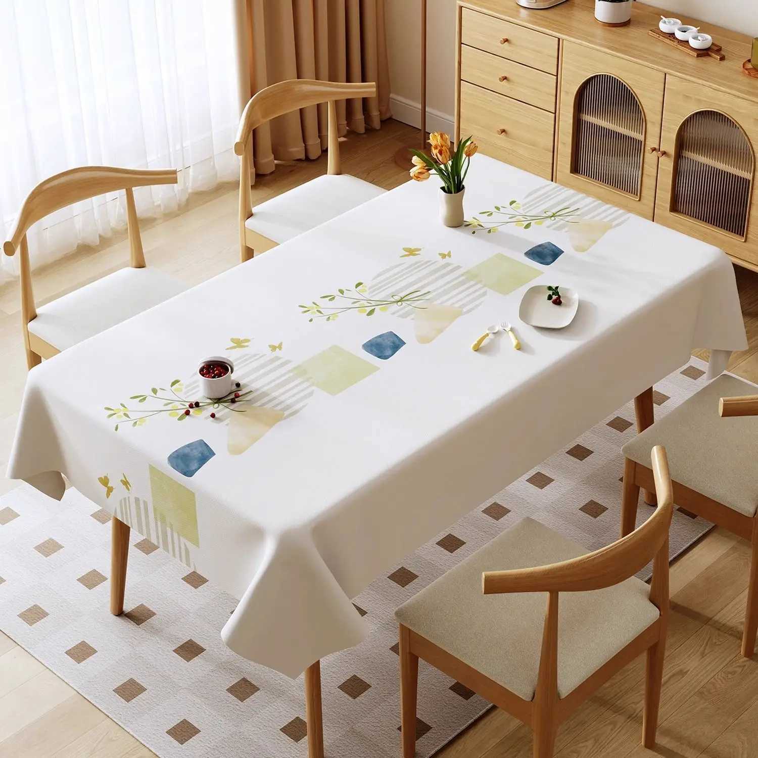 Marble Patterned Printed Tablecloth Waterproof and Oil Resistant PVC Dining Table Mat White Beige New Rectangular Table Cover H251211