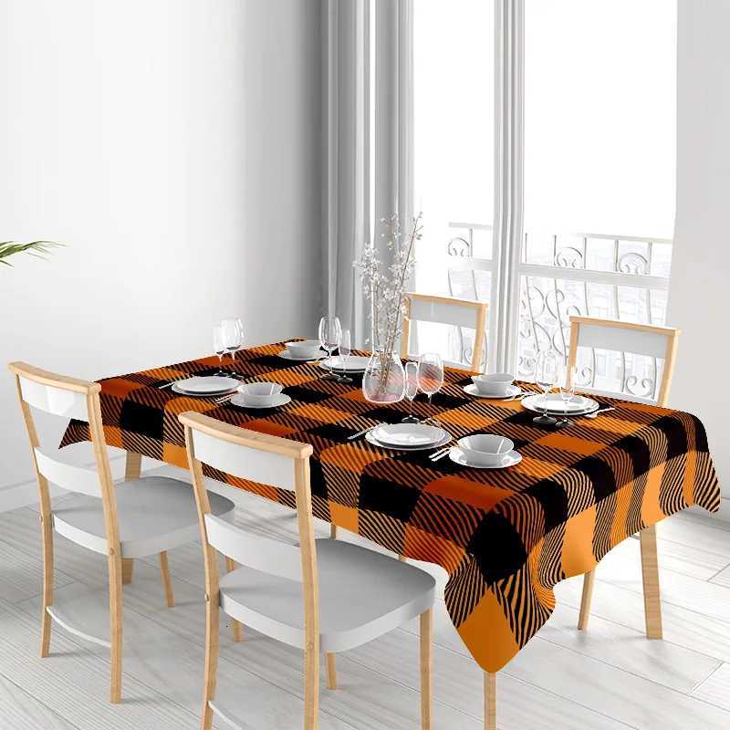 Modern Plaid Tablecloth Decorative Dining Table Linens Set for Home Party Decoration in Dark Brown Orange Checkered Pattern 56x1 H251211