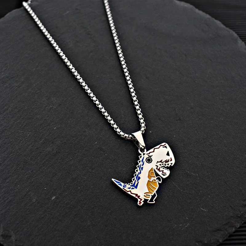 Creative Little Dinosaur Pendant Necklace for Mwn Women Cartoon Animal Necklace Punk Party Gothic Jewelry Gift wholesale M251211