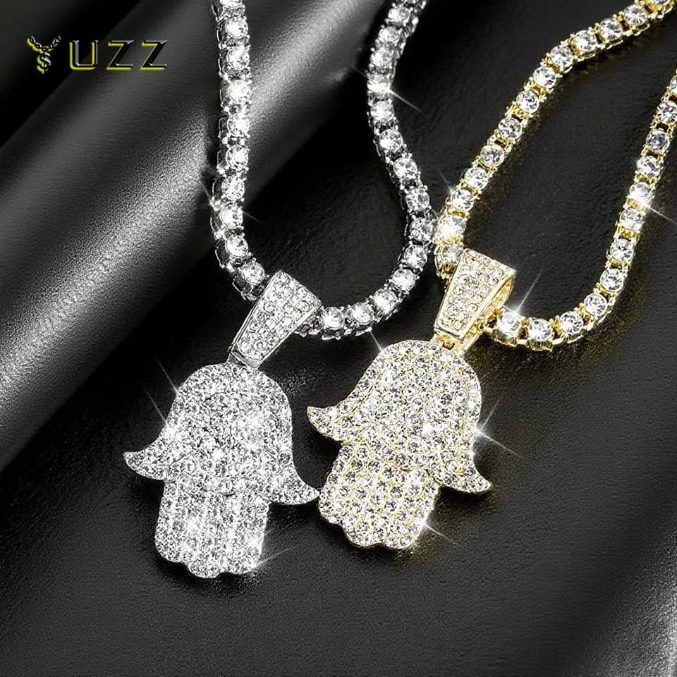 Mens Women Hip Hop Hamsa Hand Pendants Necklaces With 4mm Crystal Tennis Chain Punk Rapper Jewelry Hiphop Style Couple Gifts M251211