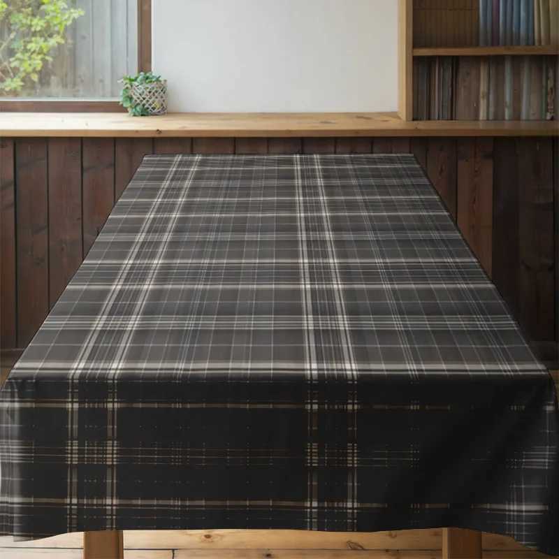 Plaid Dining Tablecloth Modern Black White Checkered Table Cover for Home Decor Versatile Table Linens Set with 4 Blue Placemat H251211