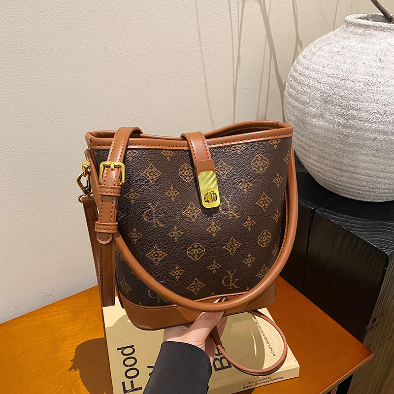 Free Freight Bag Female Simple Senior Sense Old Flower Bucket Bag Temperament Fashion Shoulder Cross-Body Bag Female Bag