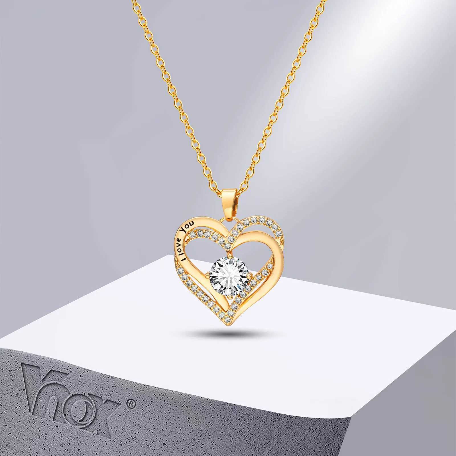 Vnox Heart Necklace for Women Birthstone Heart IYou Jewelry Necklaces for Mom Girlfriend Wife Mothers Day Gift M251211