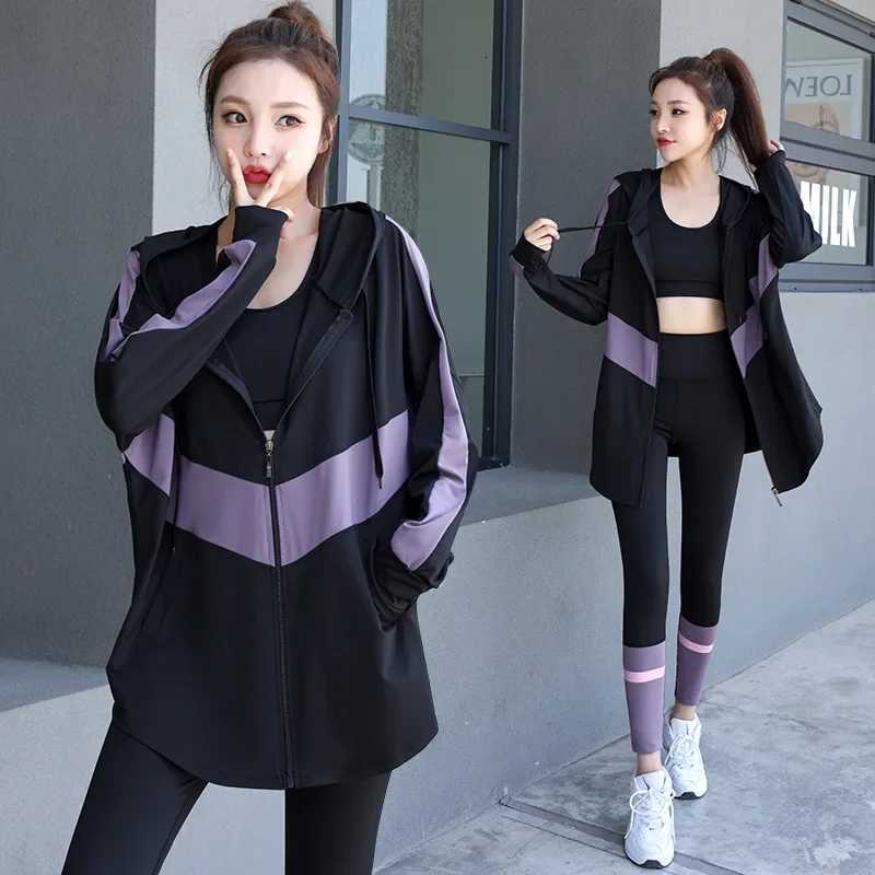 Jacket Sports Bra Leggings 3 Piece Set Womens Tracksuit Training and Exercise Workout Gym Push Up Yoga Sportswear Suit FitnessT251211