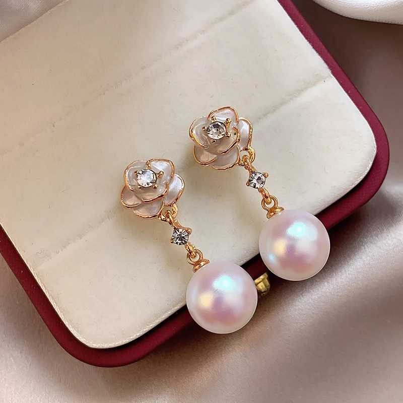 Korean Drip Oil lia wer Crystal Stud Earrings for Wen Elegant Imitation Pearl Pendant Earrings Fashion Party Jewelry Y251210