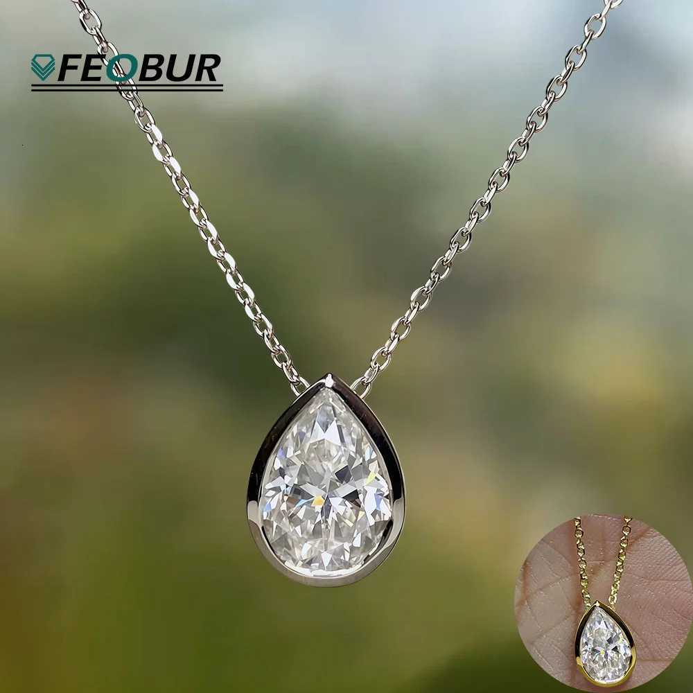 FEOBUR 1-4CT Bezel Pear Moissanite Pendant Necklace Real S925 Silver WaterDrop Diamond Charm Neckchain for Women Jewelry Gifts M251211